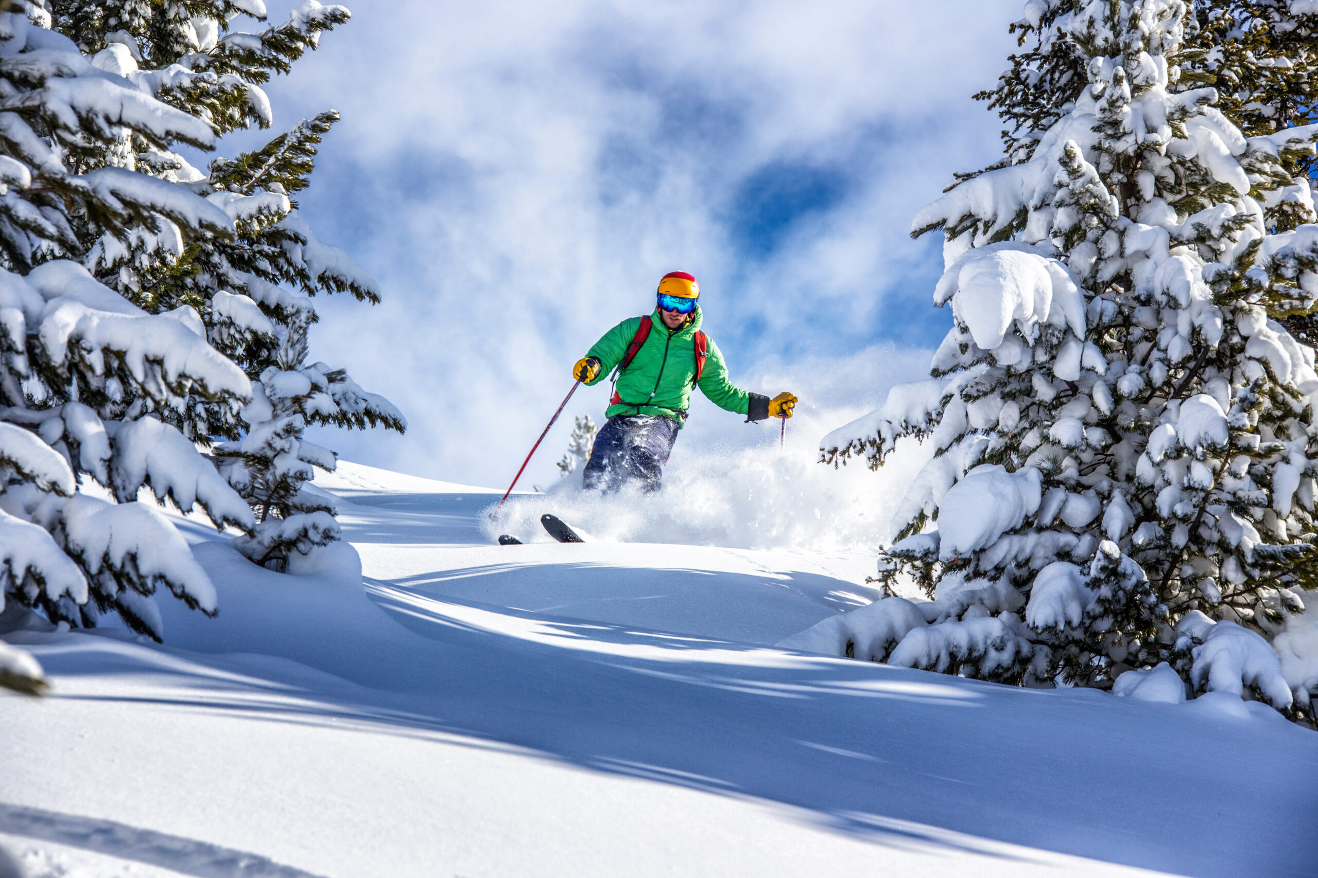 Offpiste skiing in deep powder snow