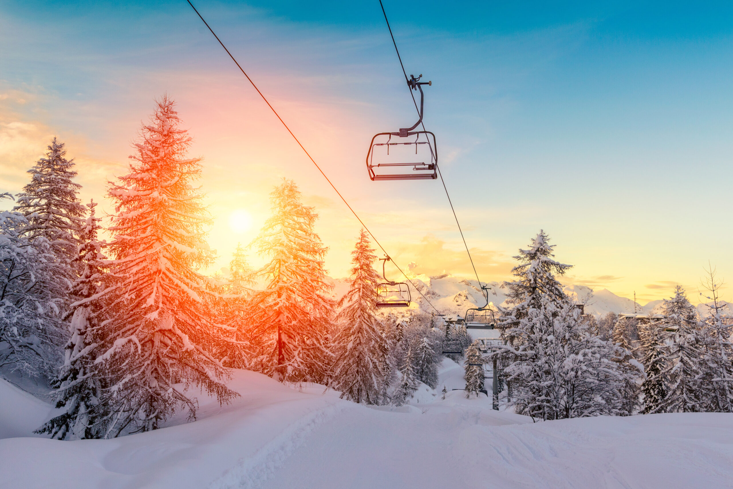 Sunset in winter landscape  in mountains Julian Alps-Europe